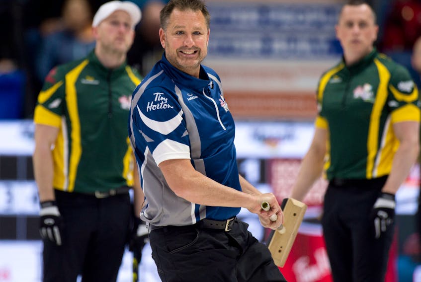 Paul Flemming watches a shot as the 2018 Tim Hortons Brier as a member of Nova Scotia's Jamie Murphy rink. Flemming has taken over the skips' reins from Murphy this year. Michael Burns/ Curling Canada
