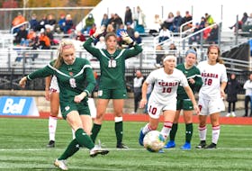 Rebecca Lambke's penalty kick in the 53rd minute pulled the Cape Breton Capers into a tie with the Acadia Axewomen in AUS women's soccer play in Sydney. CBU won the match 2-1 on a late goal by Abby McNeil. - CAPE BRETON UNIVERSITY ATHLETICS