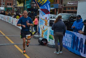 Mike MacKinnon of Miscouche was the first Prince Edward Islander to cross the finish line in the Prince Edward Island Marathon on Oct. 16. MacKinnon finished the 42.2-kilometre course fourth overall in two hours 53 minutes 41 seconds (2:53:41).