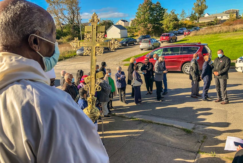 Archbishop Theodore Mascoll speaks to the congregation following the memorial service for Rev. Mother Phyllis Marsh-Jarvis. JESSICA SMITH/CAPE BRETON POST