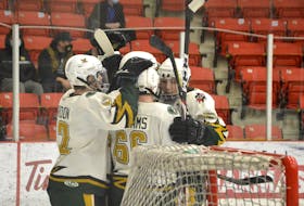 In this file photo from March 2021, members of the Eskasoni Eagles celebrate after scoring a goal during Nova Scotia Junior Hockey League action at the Membertou Sport and Wellness Centre. JEREMY FRASER/CAPE BRETON POST