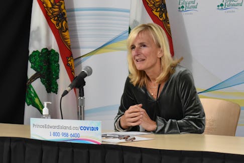 Chief public health officer Dr. Heather Morrison speaks to media at a COVID-19 briefing Tuesday, Oct. 19. 