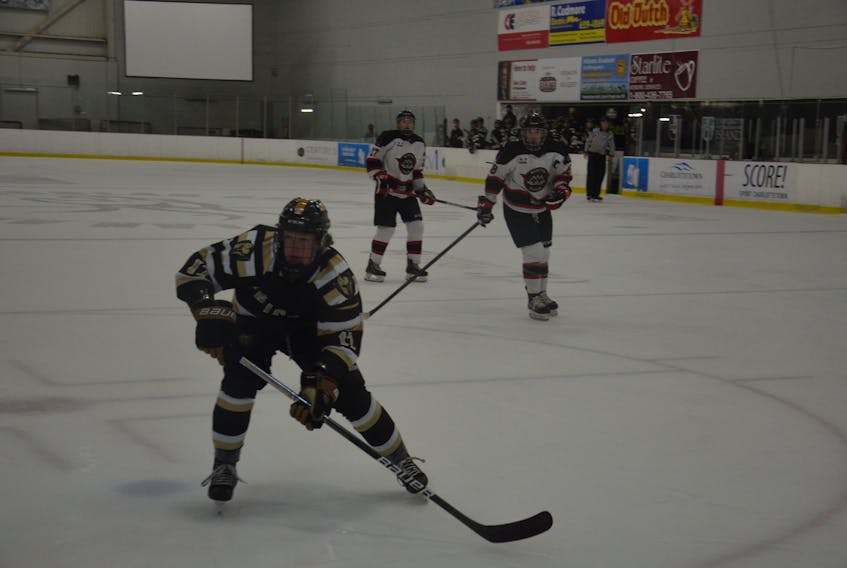 Charlottetown Bulk Carriers Knights defenceman Lincoln Waugh scored his first goal in the New Brunswick/Prince Edward Island Major Under-18 Hockey League on Oct. 1. The Knights lost 8-3 to the Saint John Vitos in Quispamsis, N.B.