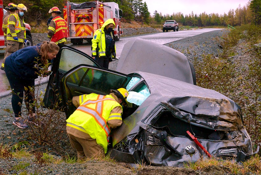 Four people escaped serious injuries following a single-vehicle crash in the far west-end of St. John's Wednesday afternoon.