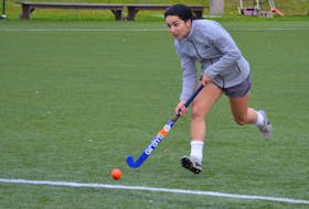 UPEI Panthers midfielder Alexis Wood participates in a drill during a practice at the UPEI turf field on Oct. 19. The Panthers are hosting the Atlantic University Field Hockey League (AUFHL) championship tournament on Oct. 23 and 24.