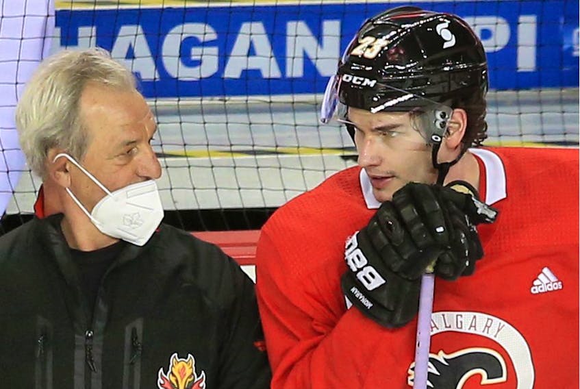 Calgary Flames head coach Darryl Sutter had Sean Monahan centring the fourth line at practice on Tuesday.