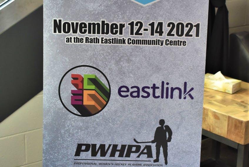 Signage around the Rath Eastlink Community Centre highlights the next big event coming to Truro - the PWHPA’s Secret Dream Gap Tour.