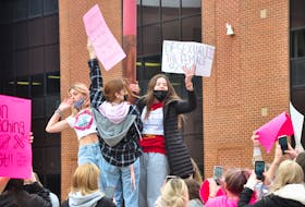 More than 200 students rallied together Oct. 19 led by Charlottetown Rural High School students protesting against sexualization of female bodies. 