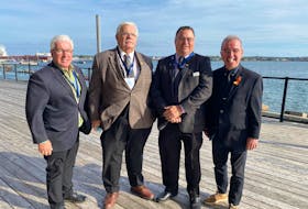 From left, Bruce MacDougall, president of the P.E.I. Federation of Municipalities; Summerside Mayor Basil Stewart, Geoff Stewart, third vice-president of the national Federation of Municipalities; and Charlottetown Mayor Philip Brown take part in the Atlantic Mayors Congress at the Delta hotel in Charlottetown Oct. 21-23. Sara MacIsaac • Special to The Guardian