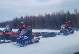Michael Brophy of Churchill Falls and his family take every opportunity they can get to head out on their snowmobiles. He's been teaching his kids about proper use and safety for years. While he's in favour of some, one of the proposed changes to the Off-Road Vehicle Act is not sitting right with him. He says kids who outgrow their 125cc machines before the age of 13 — most will by a couple years earlier than that, he says — won't be able to ride. Left to right are his children Addison, Kason (on a 200cc engine snowmobile at age seven), Mackenzie and his wife Kim on the Northern Peninsula during Easter break in 2020.