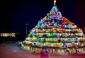 Last year's lobster trap tree lit up in the Municipality of Barrington. TINA COMEAU • TRICOUNTY VANGUARD
