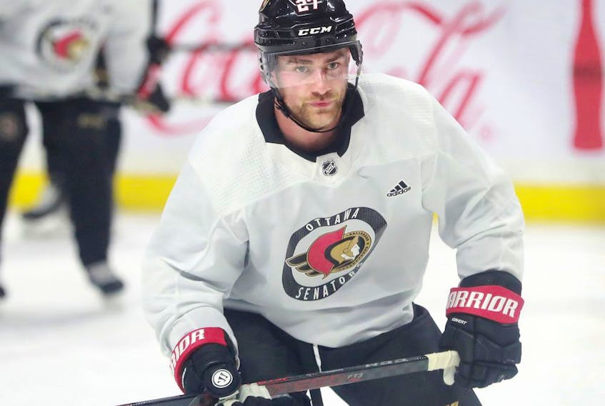 New Ottawa Senator Dylan Gambrell, seen at practice at the Canadian Tire Centre on Wednesday morning, is excited about the new opportunity to show what he can bring to the table.