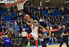 Devin Sweetney of the Cape Breton Highlanders goes for a layup during the team's National Basketball League of Canada first-round playoff series against the Halifax Hurricanes at Sydney's Centre 200 in April 2019. Irwin Simon, majority owner of the Cape Breton Eagles, believes professional basketball can work in Cape Breton. CAPE BRETON POST FILE