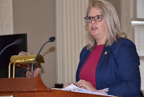 Kim Masland, minister of public works, talks about a bill to establish a joint regional transportation agency to guide policy in Halifax Regional Municipality at Province House in Halifax on Thursday, Oct. 28, 2021.