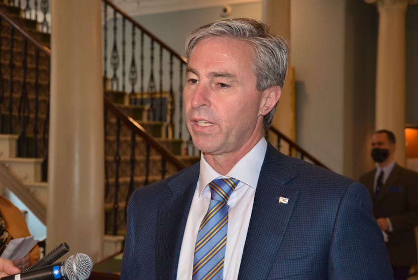 N.S. Premier Tim Houston speaks at Province House on Thursday, Oct. 28, 2021, about the PC government's vow that any student graduating from a Nova Scotia nursing program in the next five years will have a standing offer to work in the province.