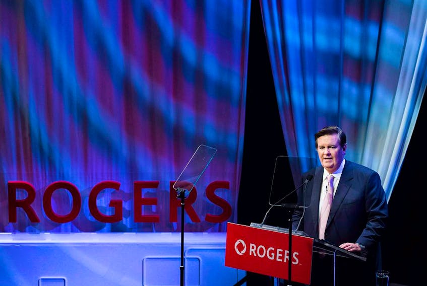  Rogers Communications Inc. Chairman Edward Rogers speaks to shareholders during the Rogers annual general meeting in Toronto on April 20, 2018.