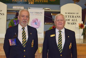 Royal Canadian Legion Branch #26 poppy campaign lead for 2021, Grant O'Laney, and president Terry Flewelling.