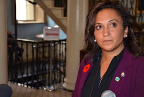 Angela Simmonds, the Liberal MLA for Preston, talks at Province House in Halifax on Friday, Oct. 29, 2021, about a government department staffer's firing for making racist comments about her in a social media message.