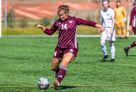 Holland Hurricanes centre midfield Paige Deighan kicks the ball during an Atlantic Collegiate Athletic Association women’s soccer game at the Terry Fox Sports Complex in Cornwall. The Hurricanes open play in the ACAA women’s soccer championship in Halifax on Oct. 30. 