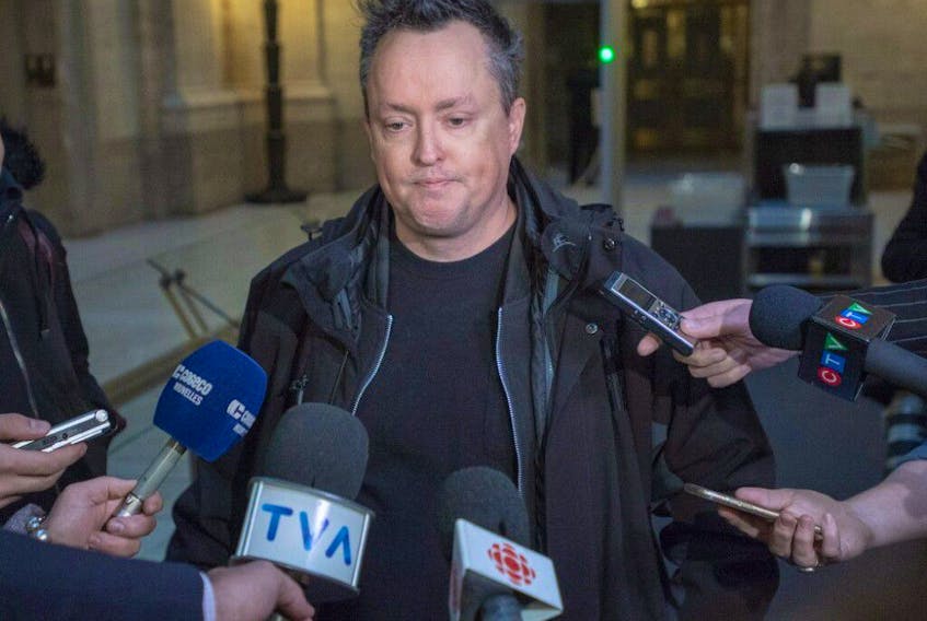 Comedian Mike Ward speaks to the media at the Quebec Appeal Court Wednesday, January 16, 2019 in Montreal.