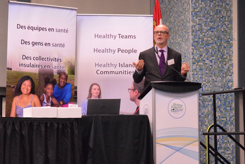 Health P.E.I. CEO Dr. Michael Gardam speaks at the annual general meeting in Summerside Oct. 27.