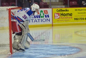 Stephan Giansante in action with the Summerside D. Alex MacDonald Ford Western Capitals in a Maritime Junior Hockey League (MHL) game in November 2020. Giansante made 28 saves in the Caps’ 3-2 road win over the Edmundston Blizzard on Oct. 2.