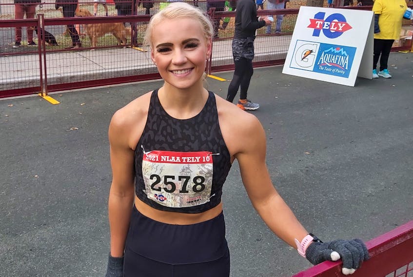 Jade Roberts ran in the Tely 10, finishing fourth among women, the day after competing for Memorial University at the AUS cross-country championship in Moncton, N.B.