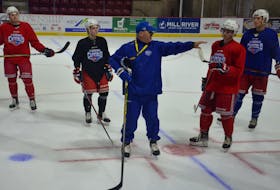 Summerside D. Alex MacDonald Ford Western Capitals head coach Billy McGuigan offers instructions during a recent practice at the Island Petroleum Energy Centre (formerly Eastlink Arena). The Caps host the Pictou County Weeks Crushers in their 2021-22 Maritime Junior Hockey League (MHL) season home opener on Oct. 9 at 7 p.m.