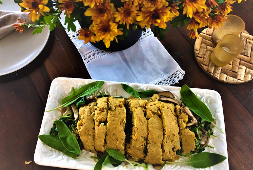 Instead of the turkey, serve up a vegan roulade featuring spinach, mushrooms and roasted peppers. 