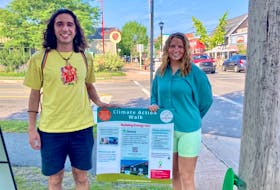 Climate interns Lia Lancaster and Max Abu-Laban are Acadia University students who spent the summer engaging with residents and hosted 10 public Climate Outreach events.