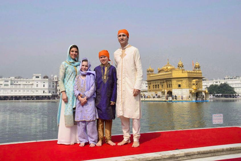  Prime Minister Justin Trudeau, wife Sophie Gregoire Trudeau, and children, Xavier, 10, Ella-Grace, 9, in Amritsar, India in 2018.