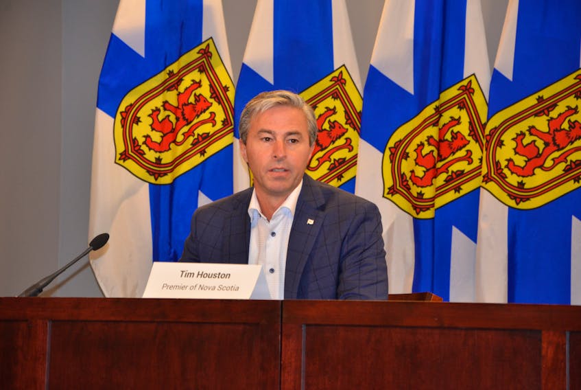 Premier Tim Houston speaks to media after a cabinet meeting Thursday, Oct. 7, 2021, in downtown Halifax.