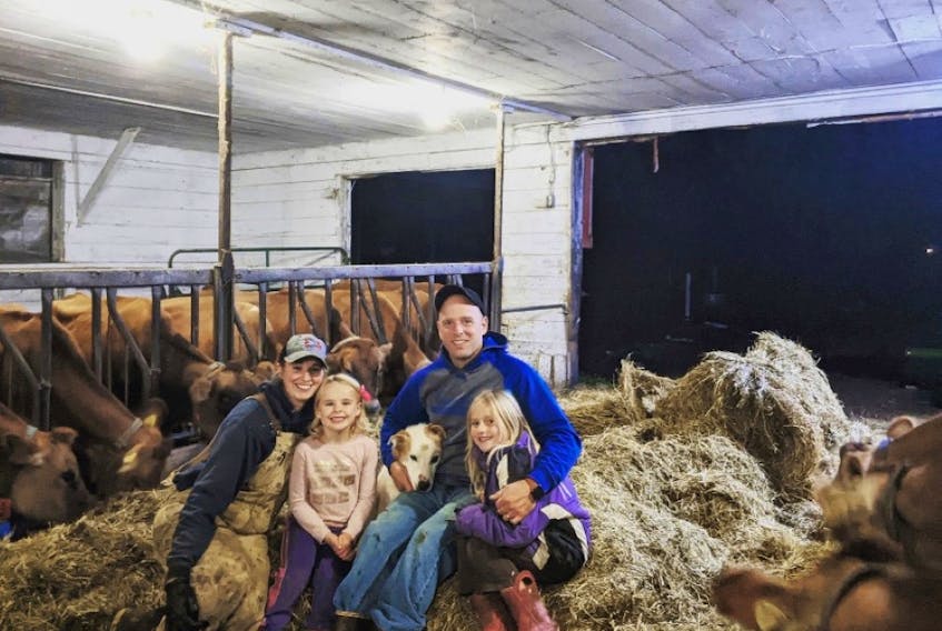 Matt and Megan Brosens and their family with the herd at Skye Glen Creamery in Cape Breton. The farm is a passion project for the Bronsens, who took a chance to follow their dream of becoming dairy farmers by relocating from Ontario to Cape BReton.
