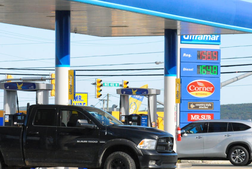 Motorists get gas Thursday, Oct. 7, at the Ultramar station on White Rose Drive in St. John’s. There seems to be no break for drivers at the pumps, as gasoline prices once again went up more than four cents per litre overnight Wednesday into Thursday morning. Joe Gibbons • The Telegram