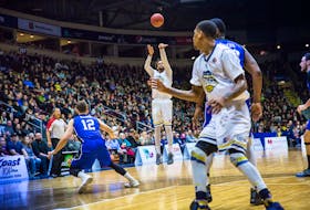 In this Jan. 13, 2018 file photo, Charles Hinkle of the St. John’s Edge releases a long-range shot en route to a game-high 31 points in the Edge’s 109-99 win over the KW Titans in an NBLC game played before a nearly full house at Mile One Centre. After three seasons playing out of Mile One, the Edge are without a home and one of the team's owners claims that's largely because the operators of Mile One wanted them out of the way. — St. John’s Edge file photo/Jeff Parsons