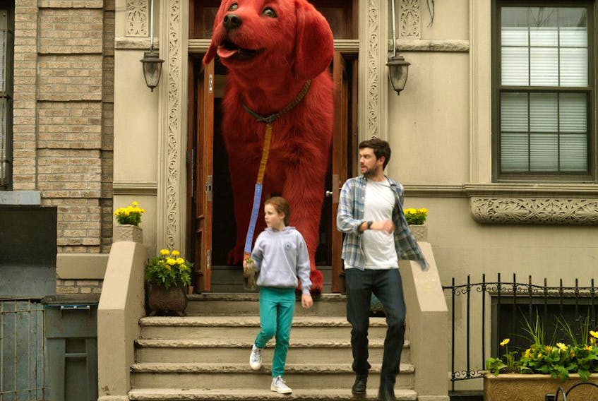 Clifford, Darby Camp and Jack Whitehall in Clifford the Big Red Dog.