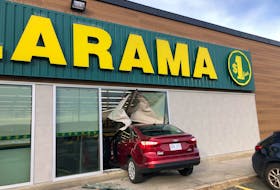 This car crash through a plate-glass window at the Ropewalk Lane Dollarama in St. John's mid-afternoon Wednesday, Nov. 10, 2021.