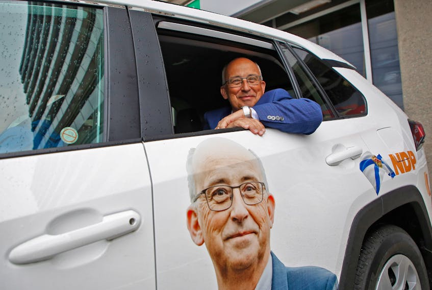 N.S. NDP leader, Gary Burrill, smiles from the backseat of his campaign vehicle, after casting his early ballot at a returning centre in Halifax Wednesday July 28, 2021.

TIM KROCHAK PHOTO