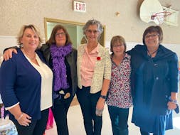 Laurie Hiscock, left, Margie Fowler, Janet Forbes, Sandra Batten and Susan DesRoche are the women who helped organize the community shower for Summerside's new women's shelter, LifeHouse.