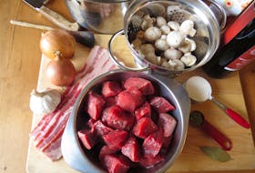 These are the ingredients for Boeuf Bourgignon. 