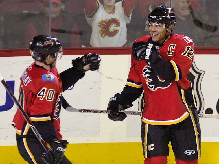 Jarome Iginla of the Calgary Flames skates onto the ice during