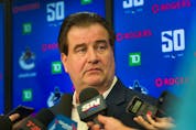 The son of Vancouver Canucks general manager Jim Benning was hospitalized Sunday following an alleged assault outside the Banter Room restaurant in Yaletown.