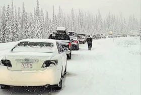 Cars stranded along Highway 93 in British Columbia during the massive winter storm Sunday that devastated the province with snow, flooding and rockslides. CONTRIBUTED
