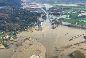 Flood waters cover the Trans Canada Highway, in an aerial view taken near Abbotsford, B.C. 
BC Hydro/REUTERS