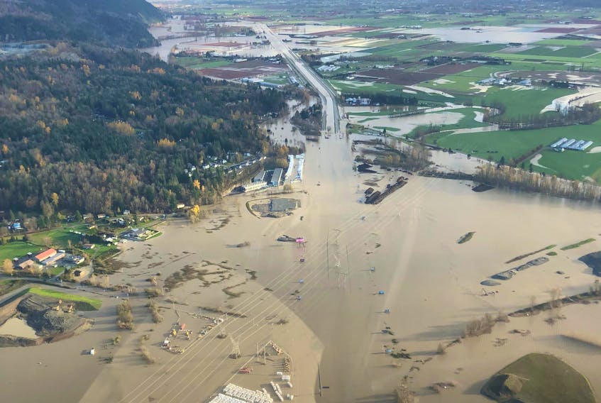 Flood waters cover the Trans Canada Highway, in an aerial view taken near Abbotsford, B.C. 
BC Hydro/REUTERS