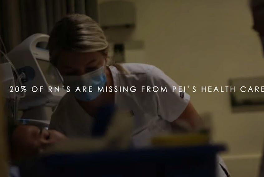 A still from a P.E.I. Nurses' Union campaign video. The video warns of the effects of working conditions faced by the province's nurses due to ongoing staff shortages.