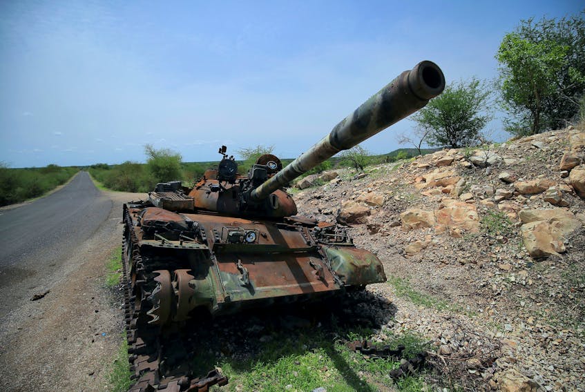 A tank damaged during the fighting between Ethiopia’s National Defense Force (ENDF) and Tigray Special Force stands on the outskirts of Humera in Ethiopia earlier this year. — Reuters file photo