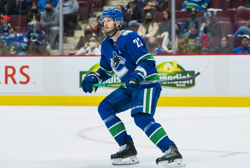 Canucks defenceman Oliver Ekman-Larsson in action against the Winnipeg Jets during an Oct. 3, 2021 NHL pre-season game at Rogers Arena.