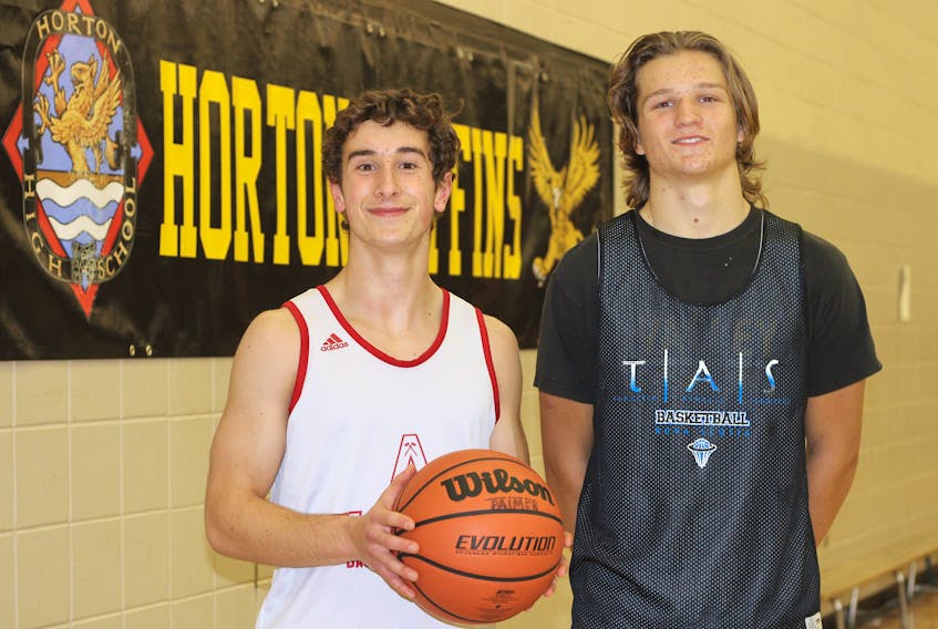 Will Deveau, left, and Aidan Clarke are two of the veterans on the Horton Griffins Division 1 boys basketball team.