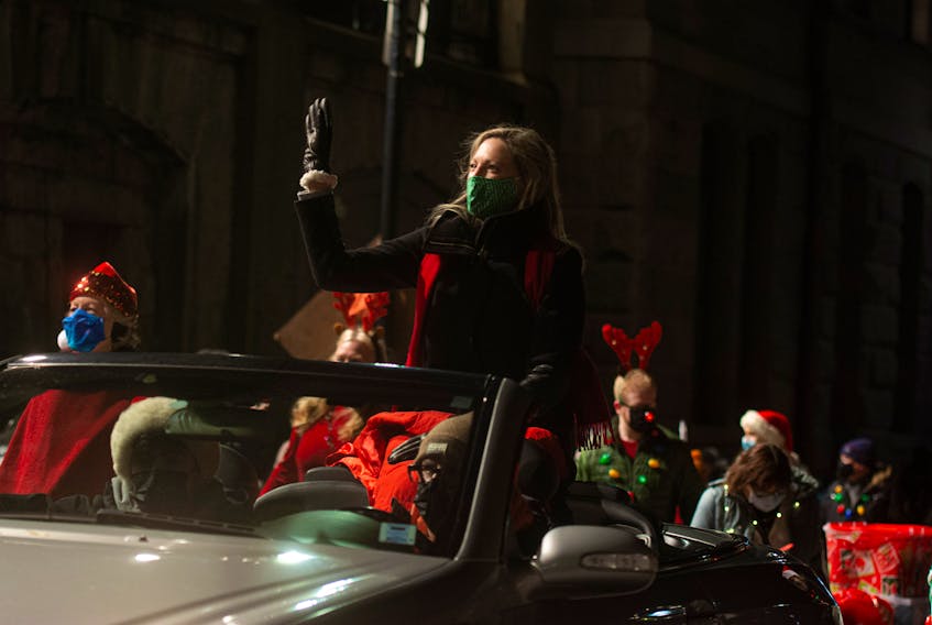 Honorary parade marshal Dr. Lisa Barrett waves to the crowd during the Saltwire Holiday Parade of Lights on Saturday, Nov. 20, 2021.